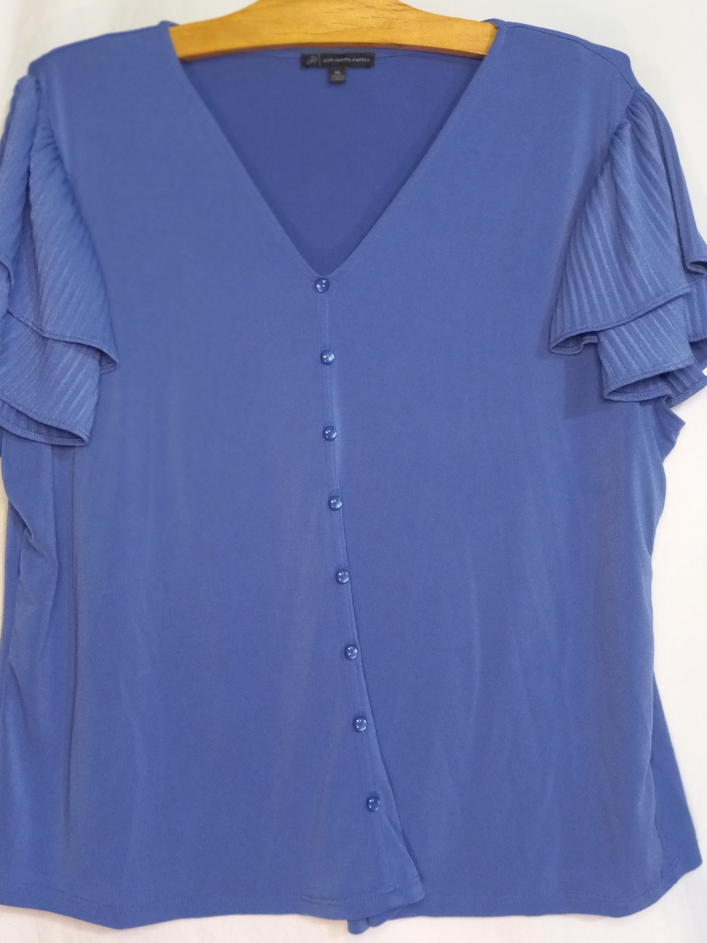 Adrianna Papell Cobalt Blue V-Neck Button Front Top with Flutter Sleeves